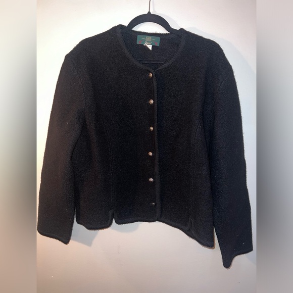 Orvis Sweaters - ORVIS Women's Boiled Wool Sweater BLACK Cardigan Silvertone Button Front Size 16